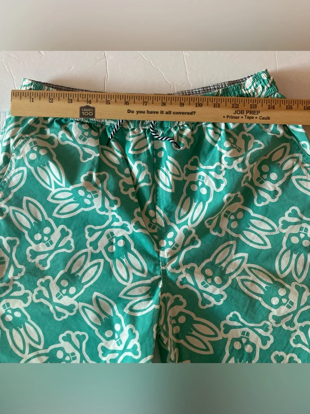 Psycho Bunny SZ XL boys Teal and White Bunny-and-Bones Swim Shorts